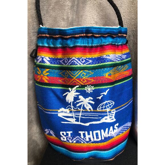 Colorful St Thomas Drawstring Crossbody Style Handbag Black Yarn Rope Strap - Picture 2 of 8